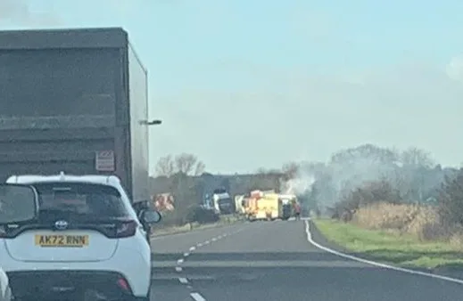 Lorry fire closes A141 in Cambridgeshire