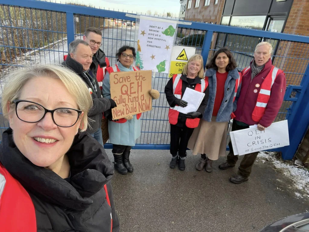 Protest in support of new QEH outside Steve Barclay's constituency office, March, Cambs.