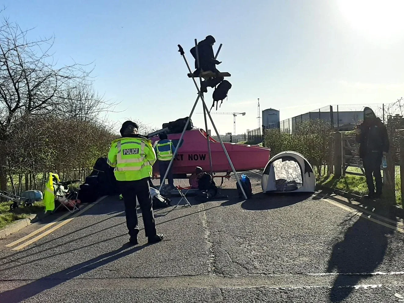 Jamie Goodland, Annie Hoyle, and Christopher Ford were among a group of about 12 protestors who targeted Schlumberger Cambridge Research, in Charles Babbage Road, on 14 and 15 March last year.