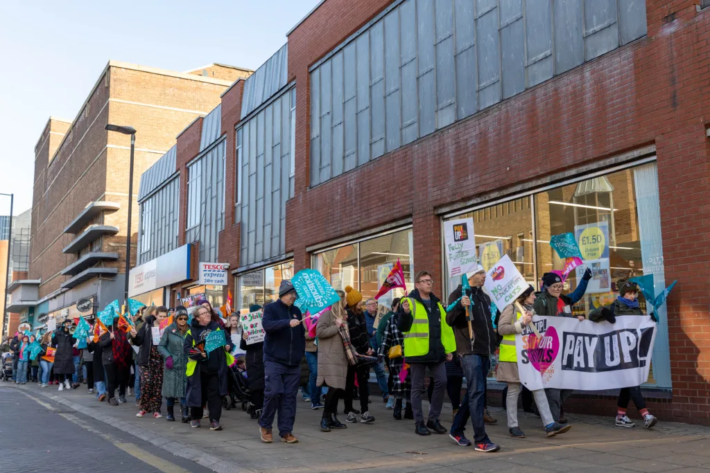 Day of protest by Peterborough teachers who joined a march to protest about pay and conditions; other unions and supporters joined them. PHOTO: Terry Harris