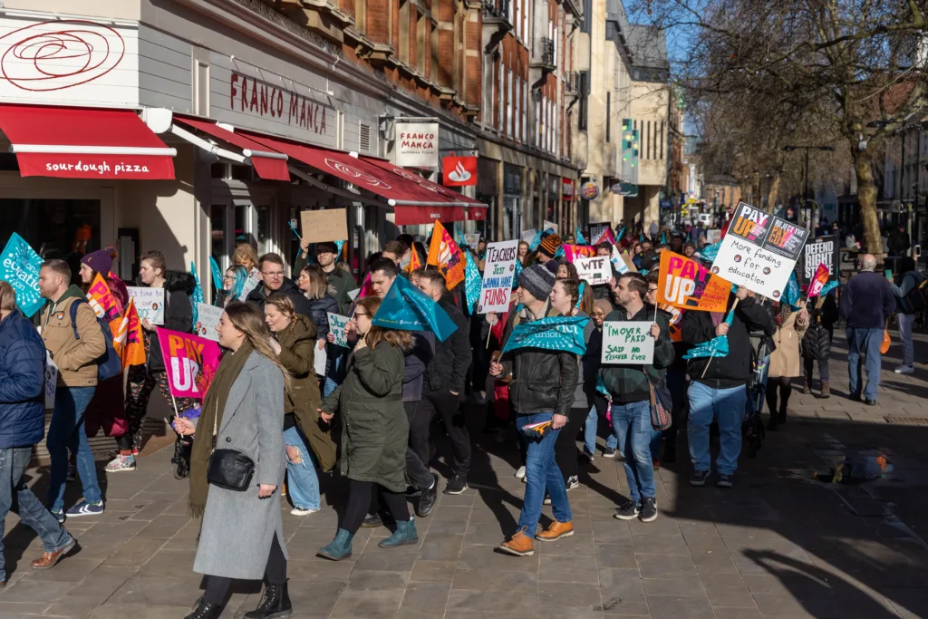 Day of protest by Peterborough teachers who joined a march to protest about pay and conditions; other unions and supporters joined them. PHOTO: Terry Harris