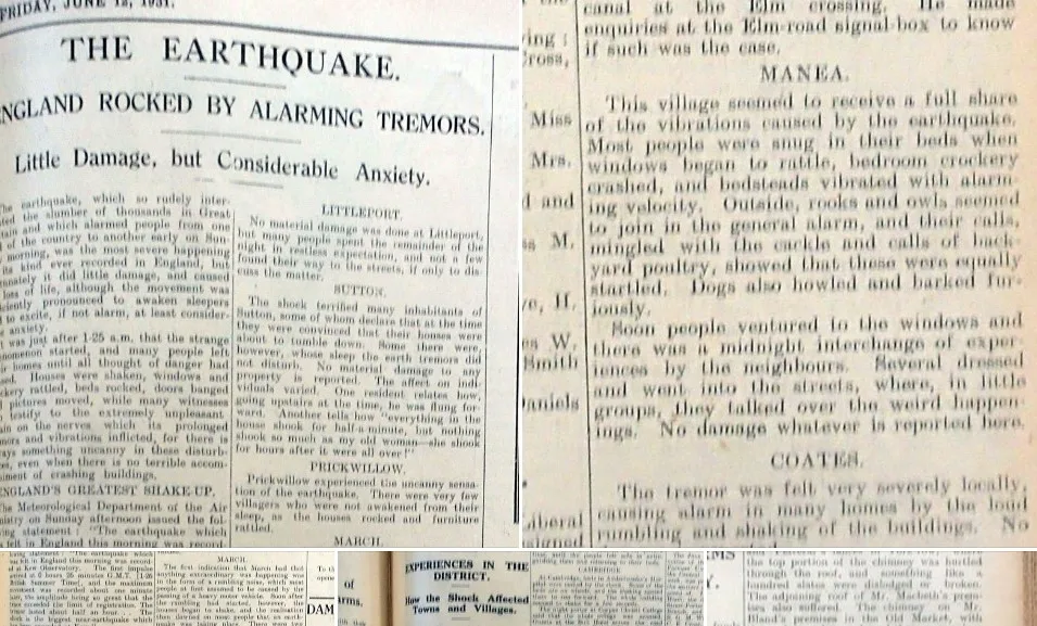 Brief history of earthquakes in the UK – and in the Fens in June 1931