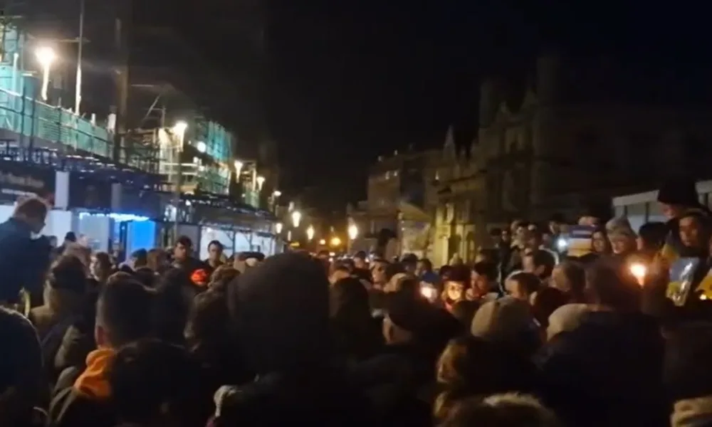 A large crowd gathered at a vigil in Cambridge last night to #StandWithUkraine on the anniversary of the full-scale Russian invasion of Ukraine.