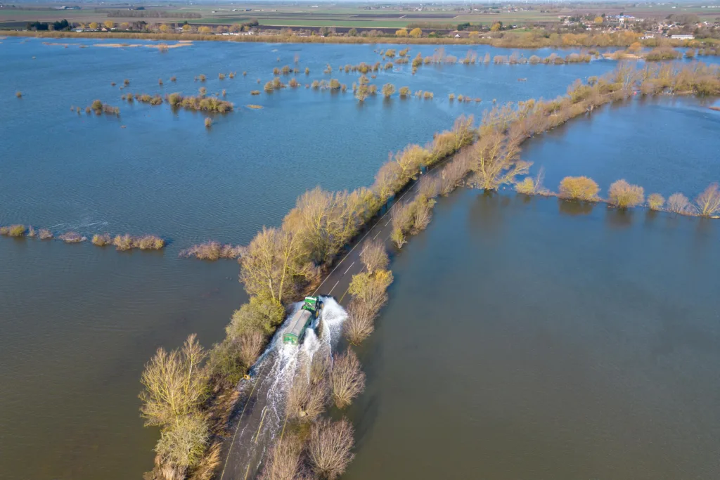 A1101 Floods after more rain. Despite the road being closed traffic continues to use the road.,A1101, Welney
Tuesday 14 March 2023. 
Picture by Terry Harris.