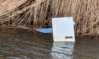 Freezer floating along the Main Drain between the Church Lane Bridge and the Sandy Lane Bridge Tydd St Giles