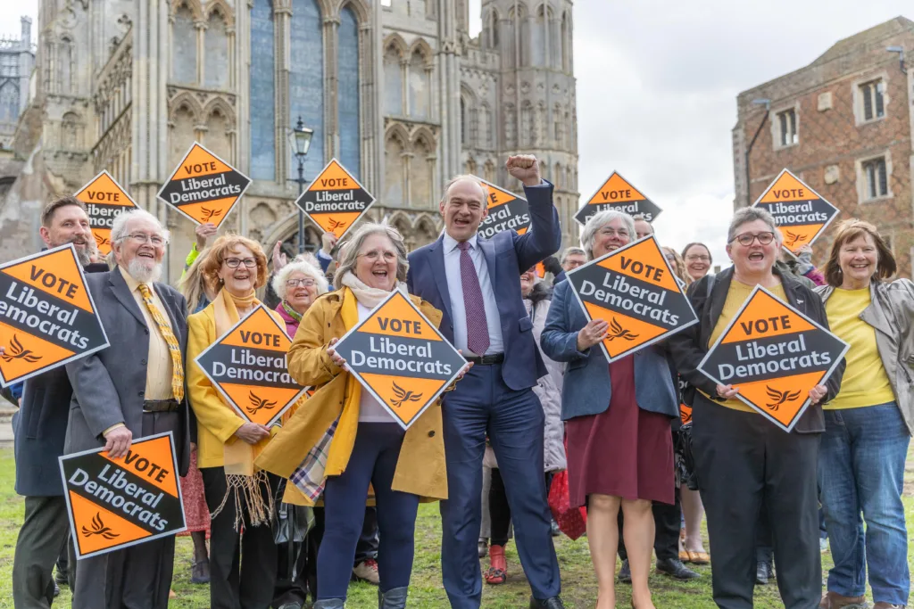 Lib Dem councillors greet party leader Sir Ed Davey on a visit to Ely on April 12 last year. Picture: Terry Harris