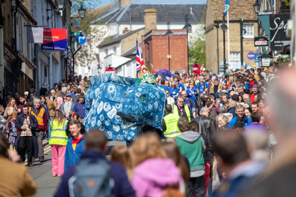 Dubbed ‘Coronation Eel Day’ the spectacular eel focal point snaked its way from Cross Green through the streets to Jubilee Gardens to begin a packed day of events by the river. Picture: TERRY HARRIS 