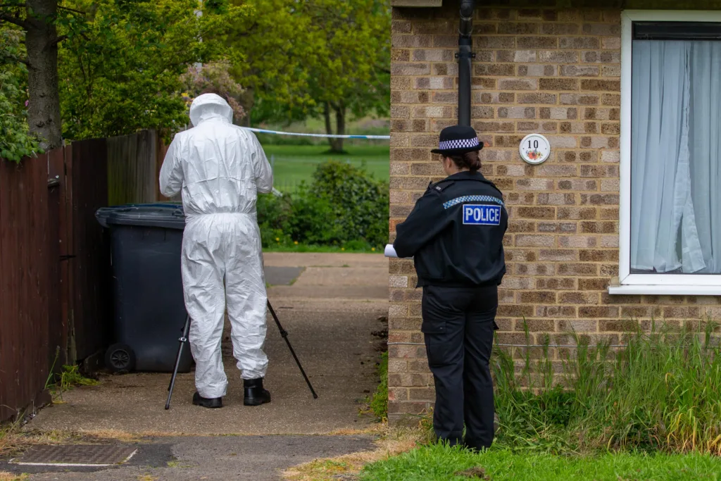 A murder investigation is underway following the death of a man in Ramsey, Cambridgeshire.. Emergency services were called to reports of concern for a man, in his 50s, at a property in Oswald Close at 3.41pm yesterday (2 May).
Oswald Close, Ramsey
Wednesday 03 May 2023. 
Picture by Terry Harris.