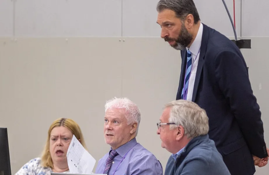 Paul Medd (returning officer) at the Fenland District Council election count at the Hudson, Wisbech.