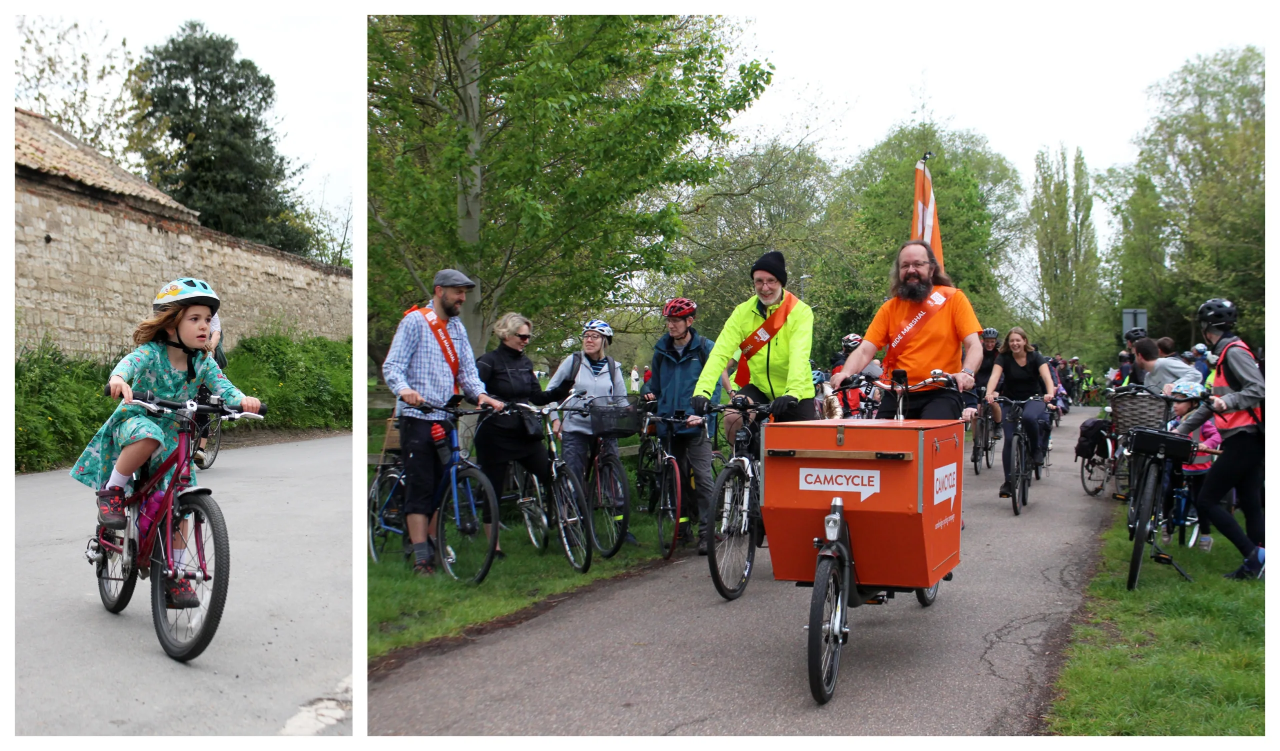 One of the youngest participants to complete the ride was Ella Norton-Wright, aged 5. And (right) some of the Camcycle supporters leaving Cambridge