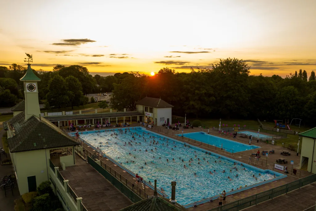 Over 200 swimmers rise early for the 4:30am Summer Solstice Sunrise to take a swim in the city’s Lido Pool,City Lido, Peterborough Wednesday 21 June 2023. Picture by Terry Harris.