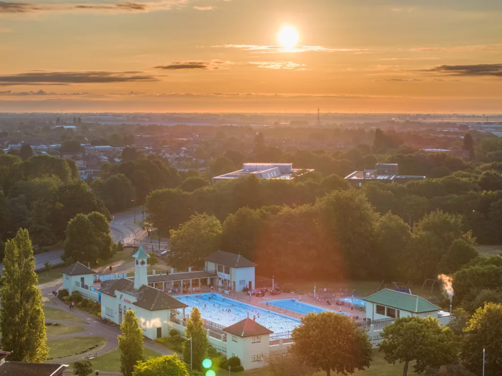 Over 200 swimmers rise early for the 4:30am Summer Solstice Sunrise to take a swim in the city’s Lido Pool,City Lido, Peterborough Wednesday 21 June 2023. Picture by Terry Harris.