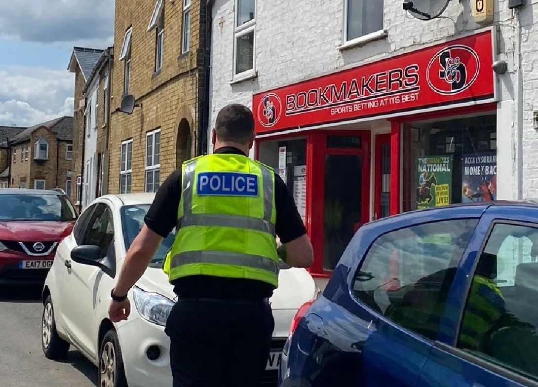 The scene outside S&D Bookmakers in Little Whyte, Ramsey, after an armed robbery on Thursday June 29