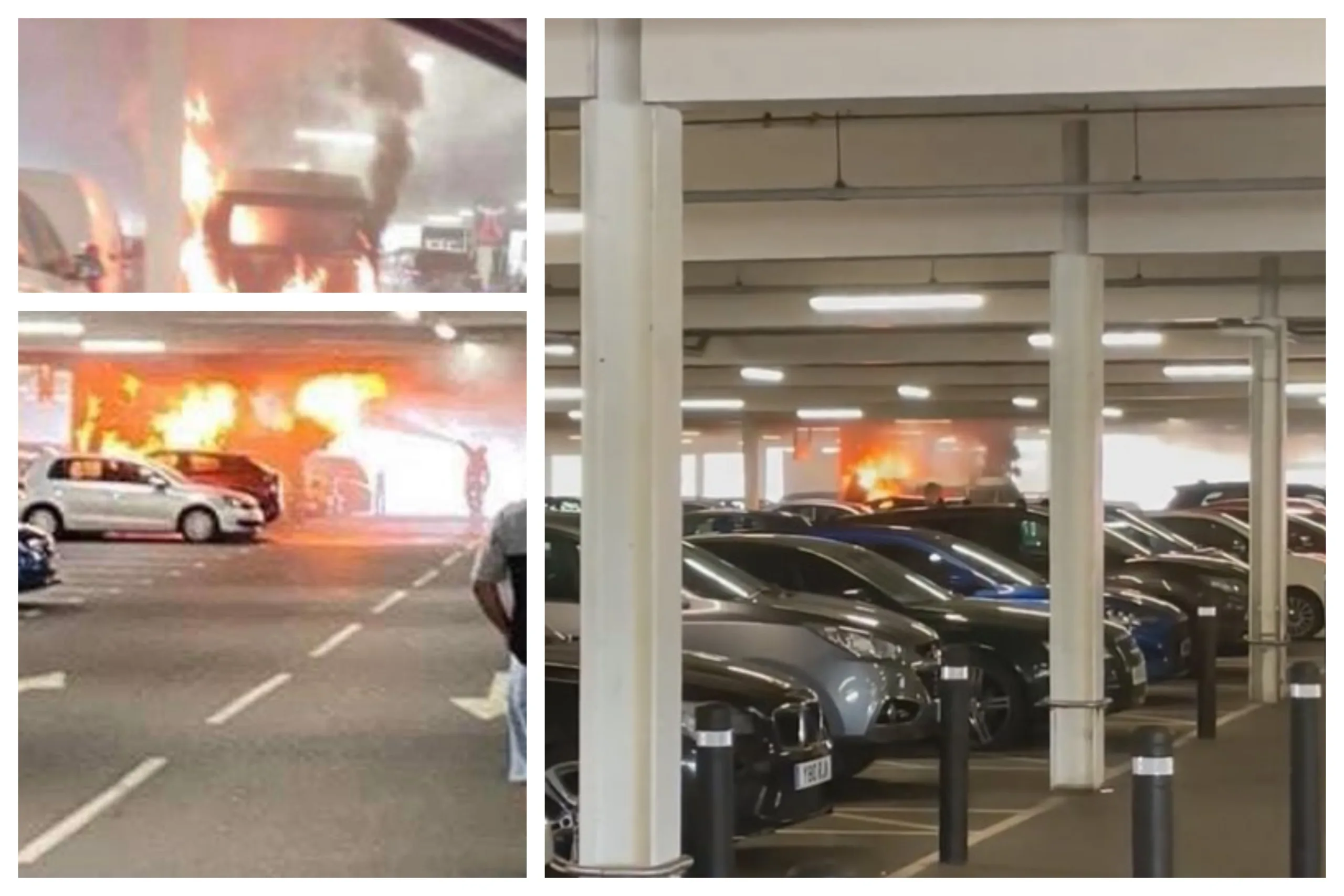 Compilation of images from the camper van that caught fire in Tesco Extra car park, Wisbech, today.