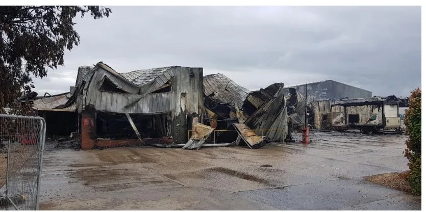 Aftermath of fire at Corkers Crisps