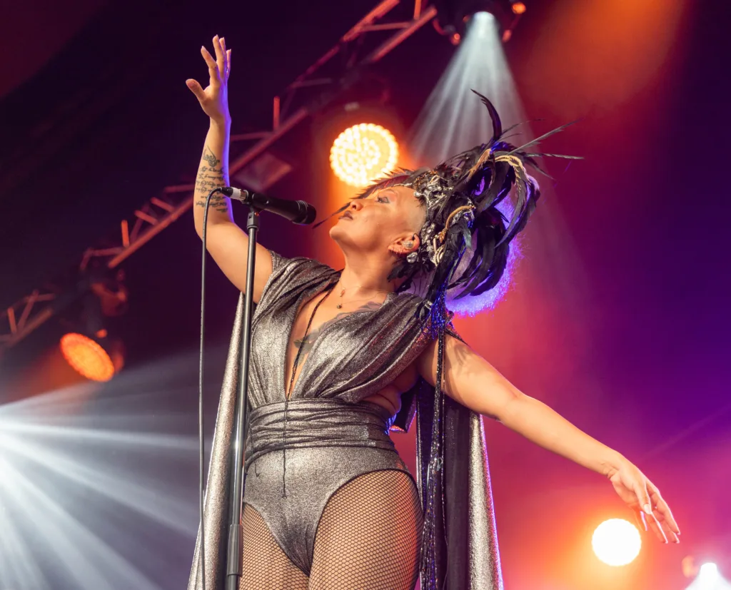 Marley Munroe AKA Lady Blackbird,Cambridge Folk Festival, Cambridge Friday 28 July 2023. Picture by Terry Harris.