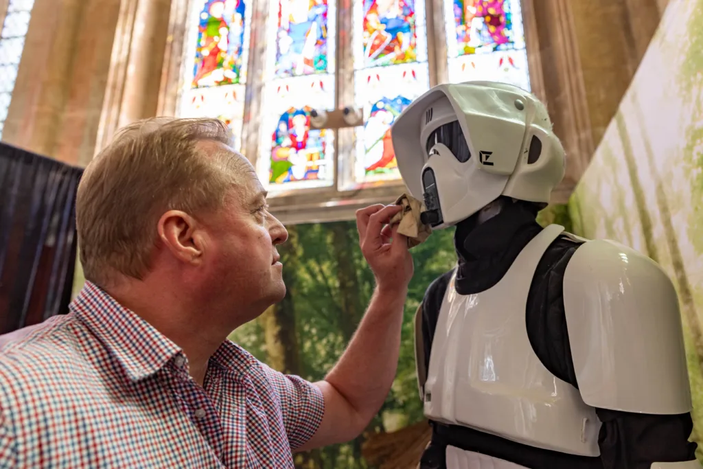 Star Wars Cosplay at the cathedral. The Unofficial Galaxies Exhibition The privately owned exhibition of authentic movie memorabilia will open on Wednesday July 19 in Peterborough Cathedral. PHOTO: Terry Harris 