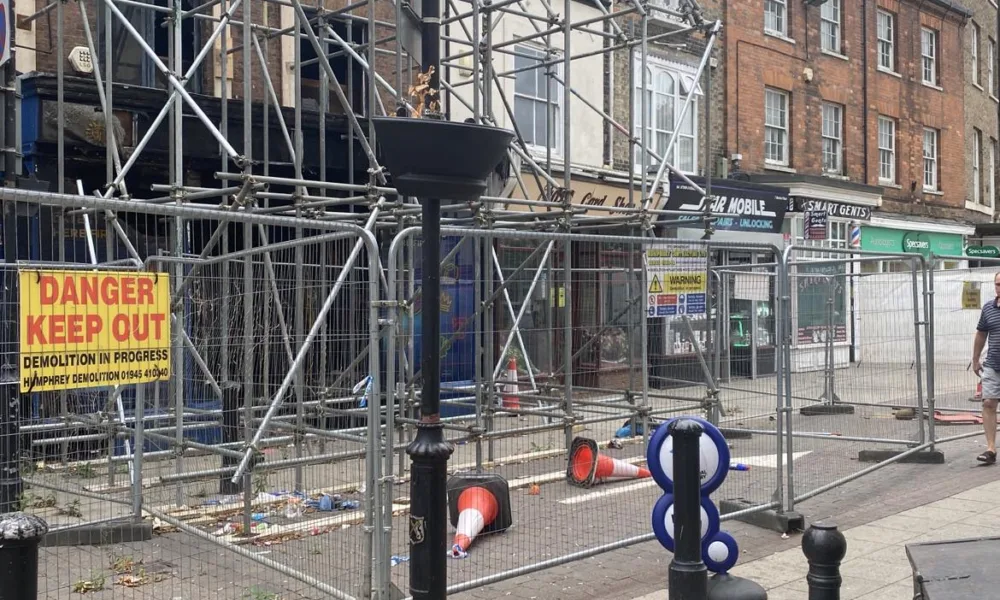 An application to demolish what is left of 5 Market Place Wisbech is before Fenland District Council. It was destroyed by fire more than a year ago.