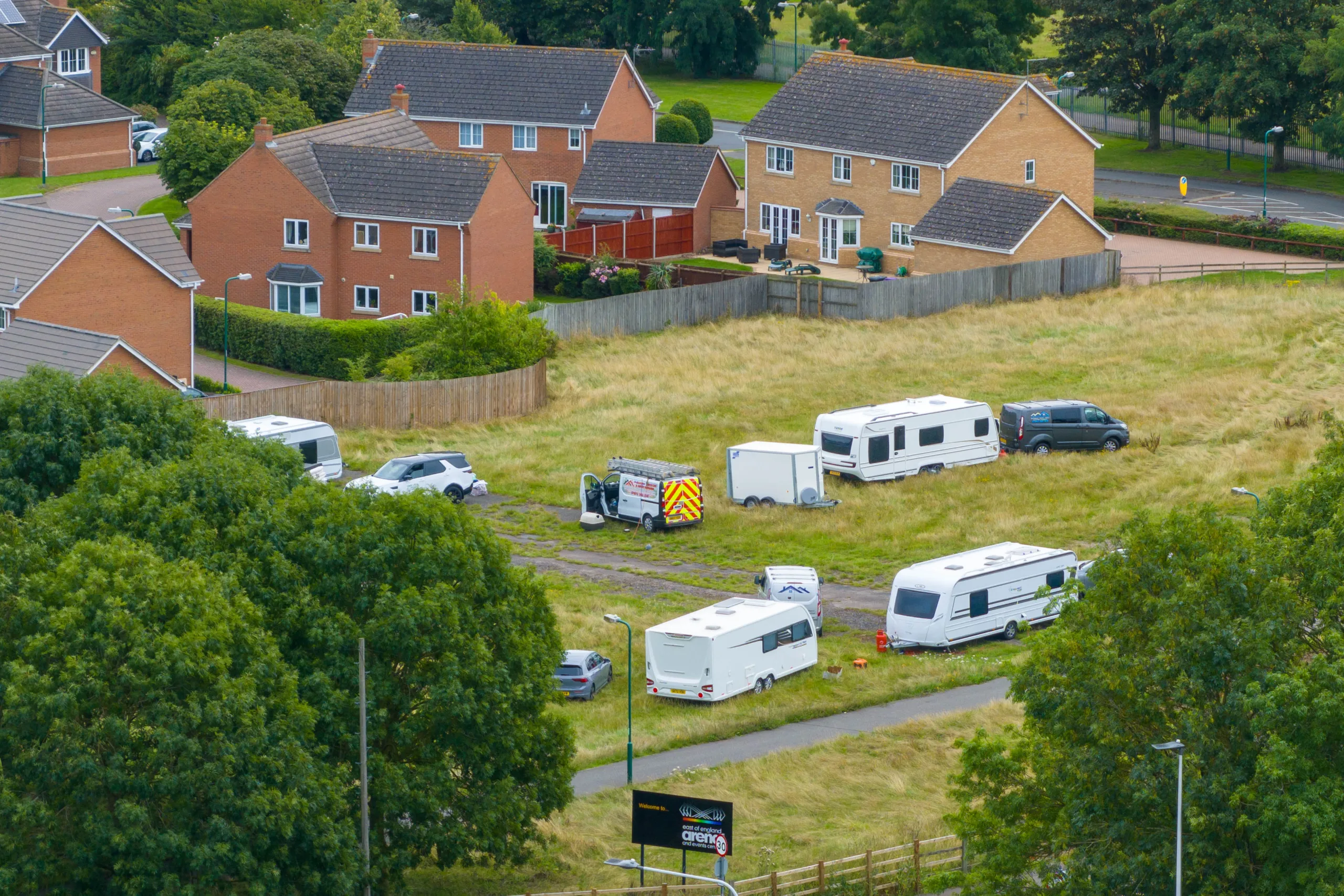 The caravans that have forced their way onto land which is part of the Peterborough showground.