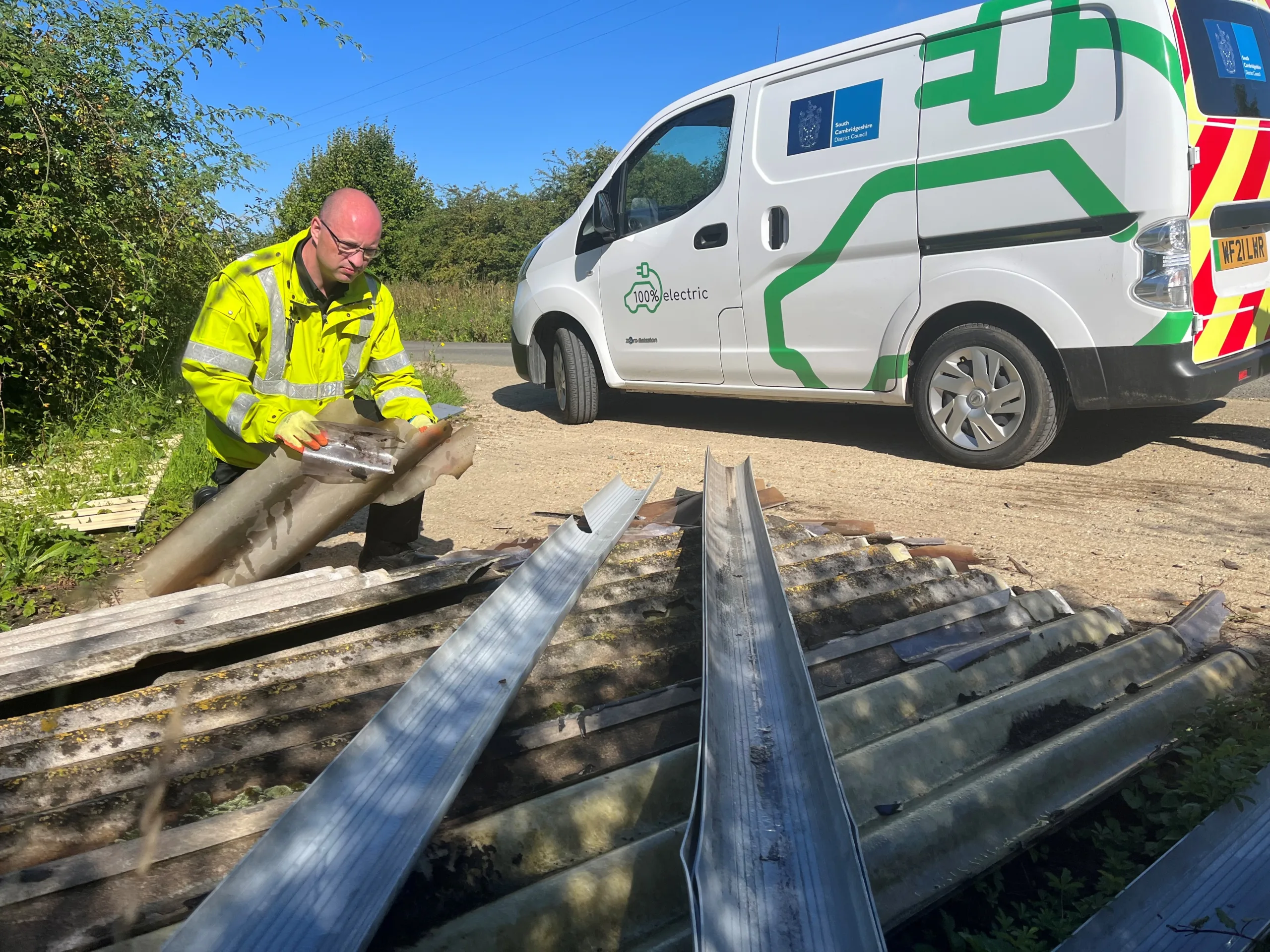 Enforcement officer Ben Wilkin at Caxton Gibbet tackling fly tipping issues in South Cambridgeshire