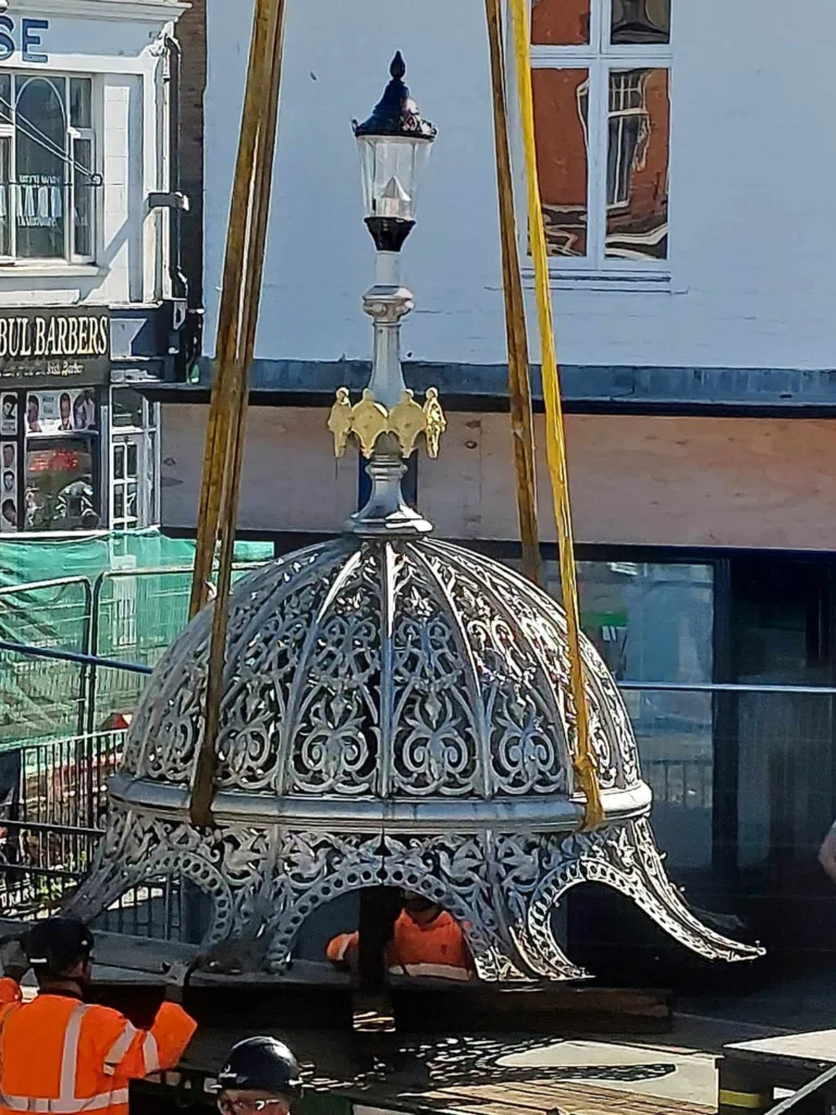 Work to dismantle and store March Fountain is under way. It could take up to a fortnight to complete the removal. PHOTO: Gary Richmond
