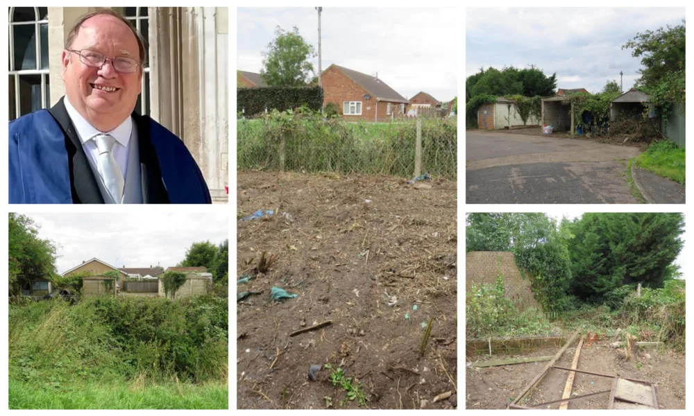 Fenland Council leader Chris Boden (top left) says the council was not ‘short changed’ when it sold this land at Murrow for £8,000 at auction in 2019. It has now gone on sale, with permission for one house, for £95,000.