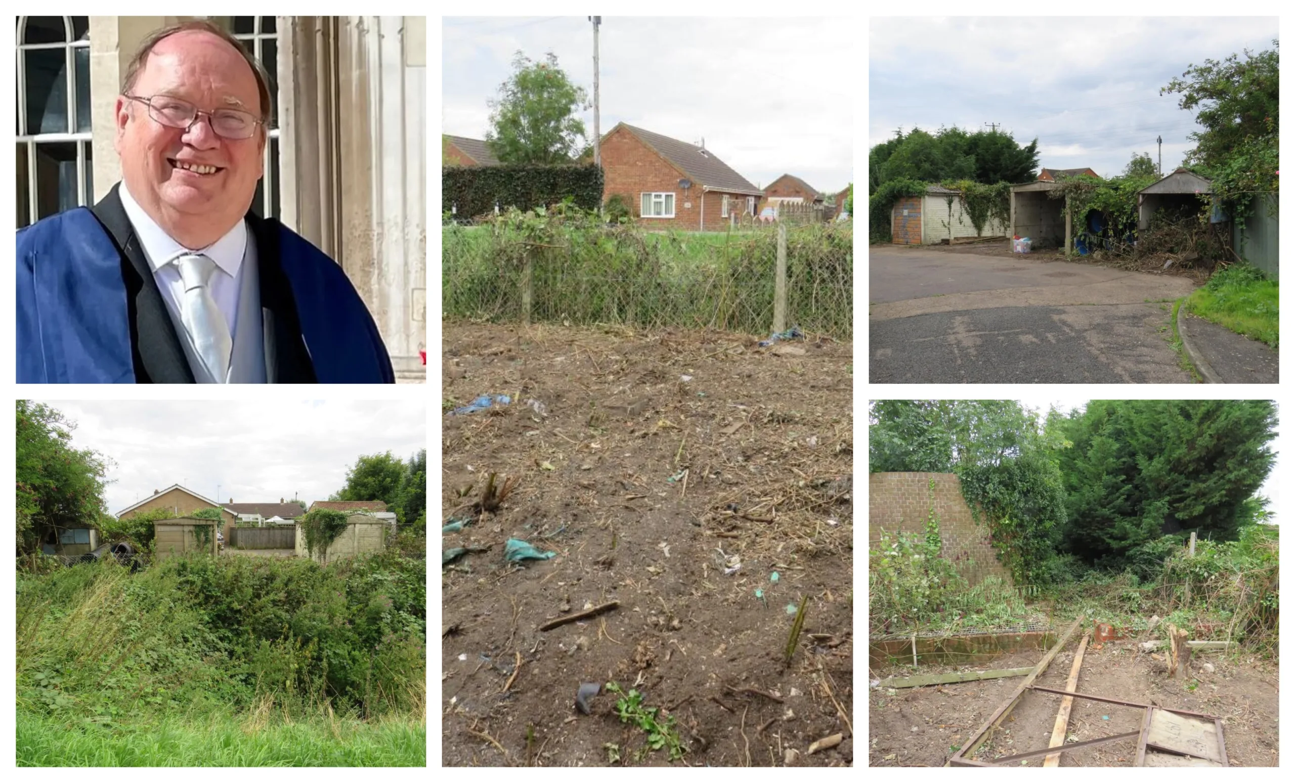 Fenland Council leader Chris Boden (top left) says the council was not ‘short changed’ when it sold this land at Murrow for £8,000 at auction in 2019. It has now gone on sale, with permission for one house, for £95,000.