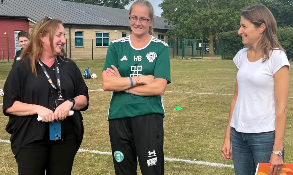 Lucy meeting the Soham Town Ranger U16’s Girls alongside the Living Sport Team