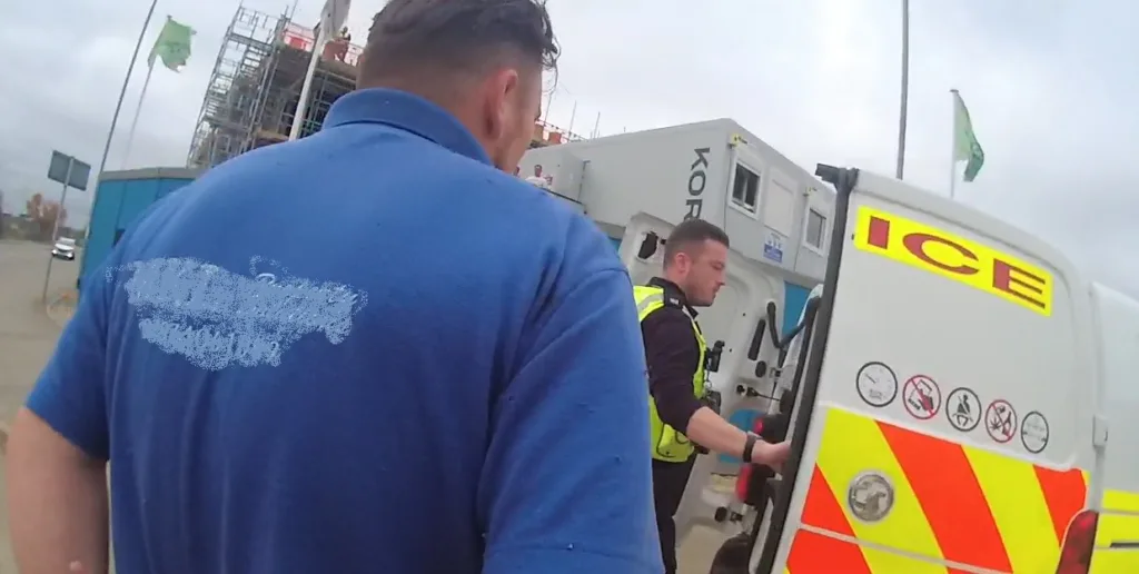 Luke McAllister of Crouch Gardens, Buntingford, being arrested for theft of wallet from neighbouring building site.