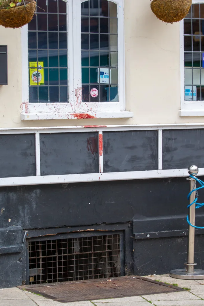 Grim scenes in Wisbech today as a cordon remained in place following a stabbing in or near The Globe public house last night. PHOTO: Terry Harris 