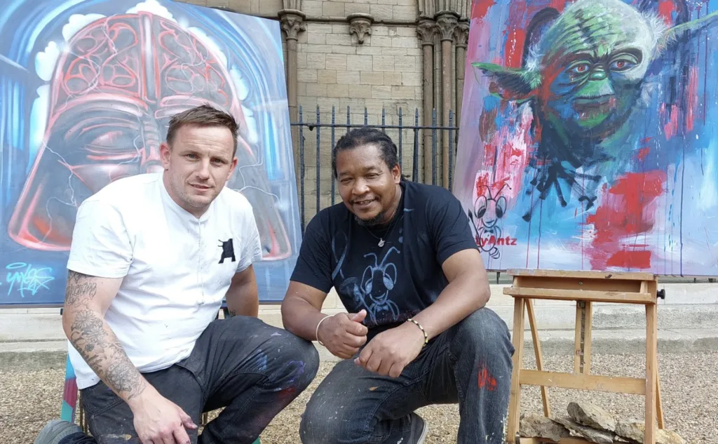 Two super-sized Star Wars paintings, each 1m x 1.3m in size and created by local artists Nathan Murdoch and Tony Nero, are to be sold by auction to support charity.