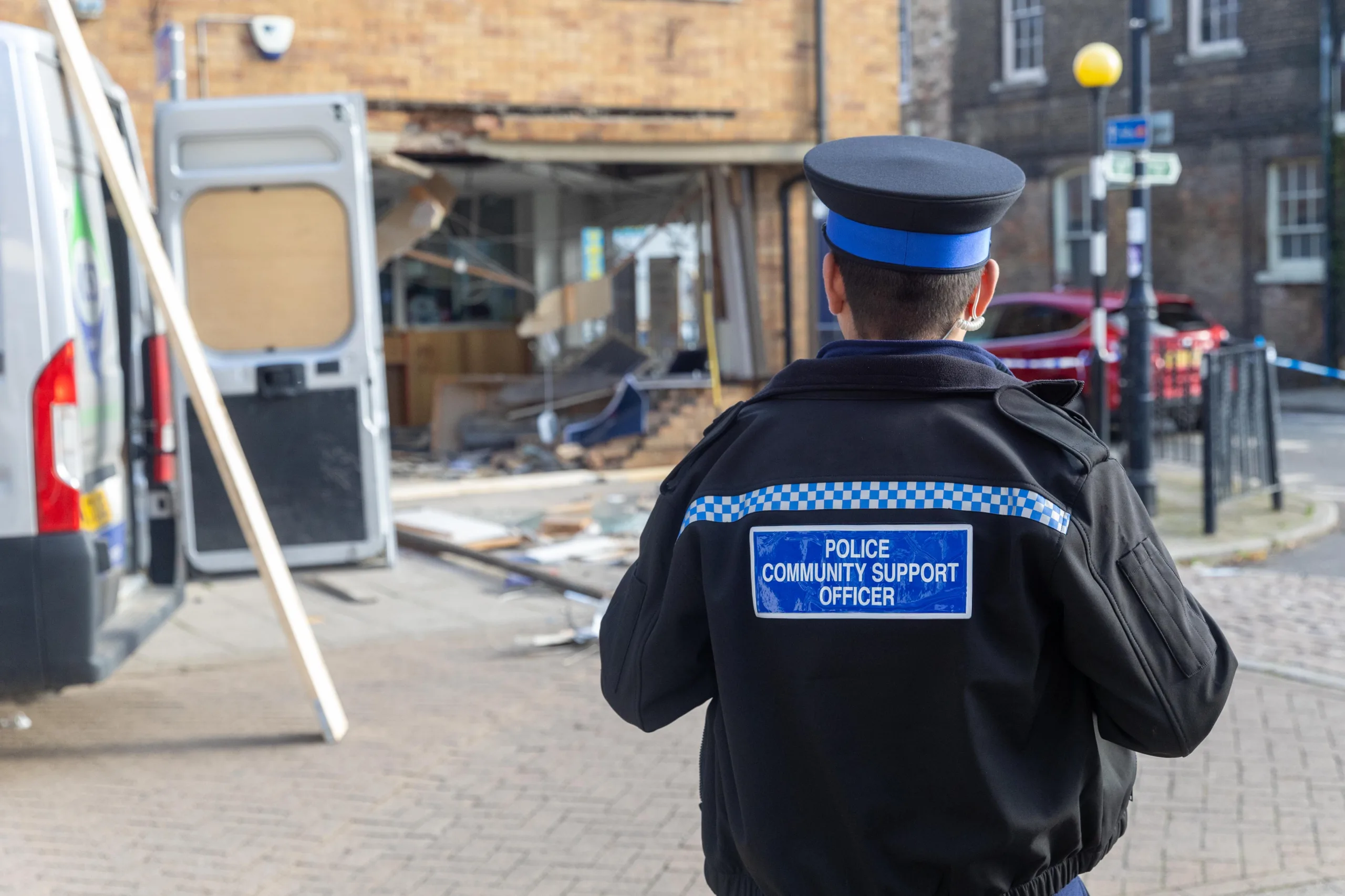 Nationwide targeted by thieves in the night using a stolen JCB, Whittlesea, Peterborough Saturday 28 October 2023. Picture by Terry Harris