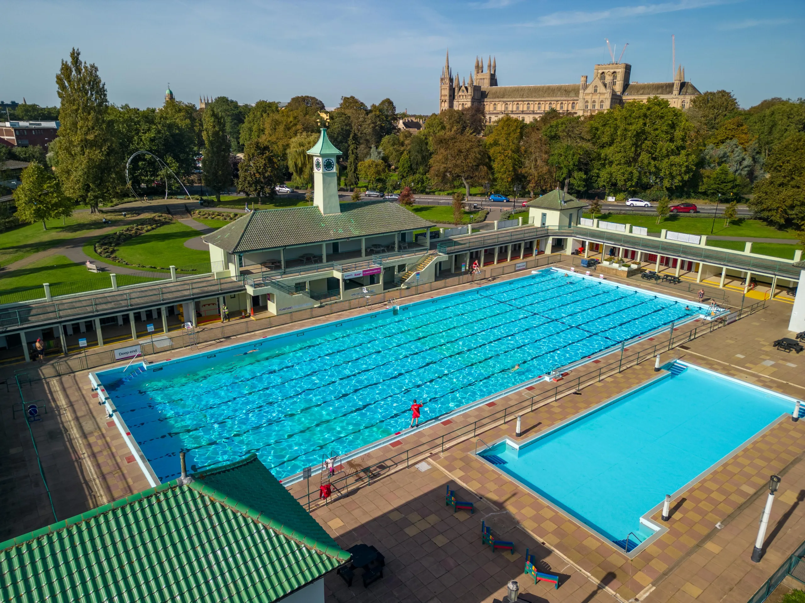 WEATHER - Swimmers take advantage of the unseasonably hot weather in outdoor Lido Pool., Lido, Peterborough Monday 09 October 2023. Picture by Terry Harris