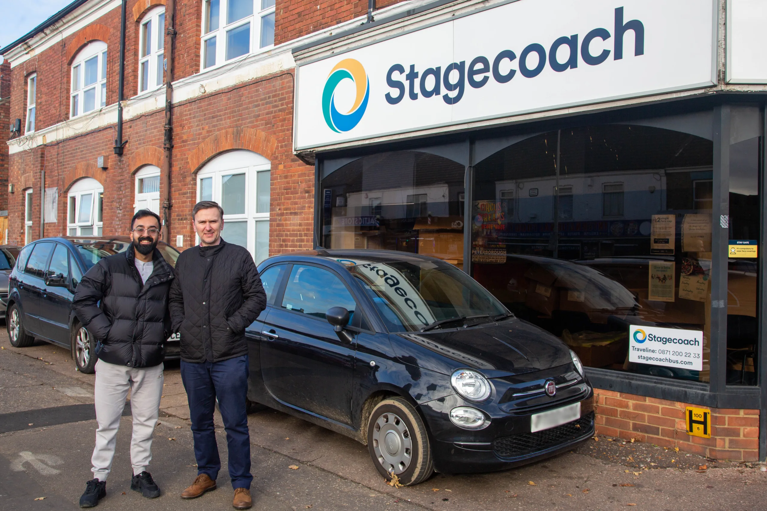 Cllr Asim Mahmood and Andrew Pakes Labour Parliamentary candidate, on a visit to the bus depot in Lincoln Road, Peterborough.