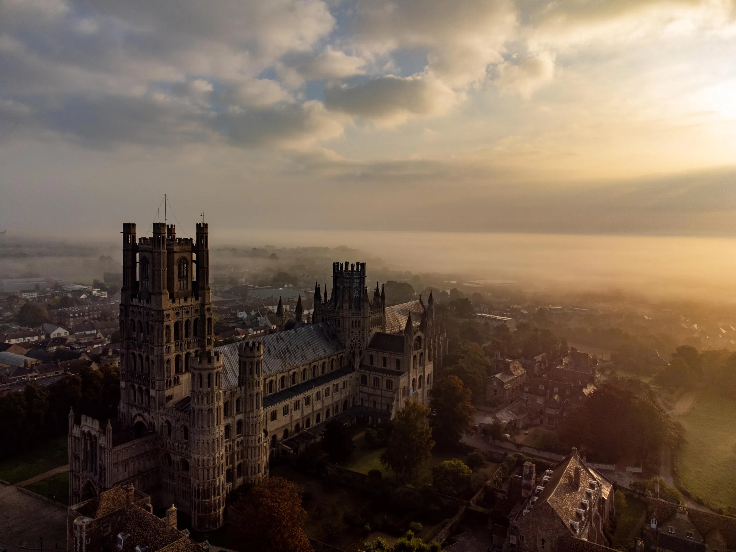 Ely Cathedral, known as the Ship of the Fens in early mist over Cambridgeshire. Cathedral, Ely Picture by Terry Harris.