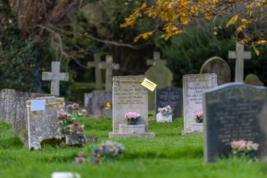 Residents in Terrington St Clement say health and safety has “gone mad” after their local council placed yellow warning tags on gravestones. PHOTO: Terry Harris