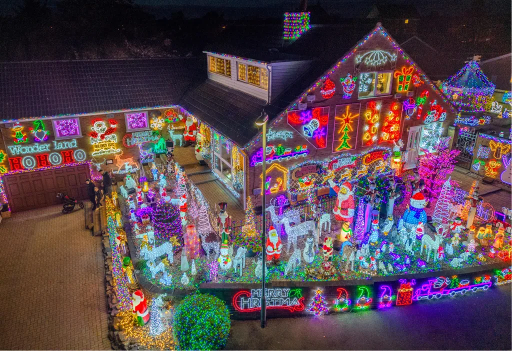 John and Helen Attesley have again turned their Soham home into a Christmas lights eye catcher: not long after the switch on, Soham Town Rangers held a fantastic fireworks display. PHOTO: Terry Harris for CambsNews 