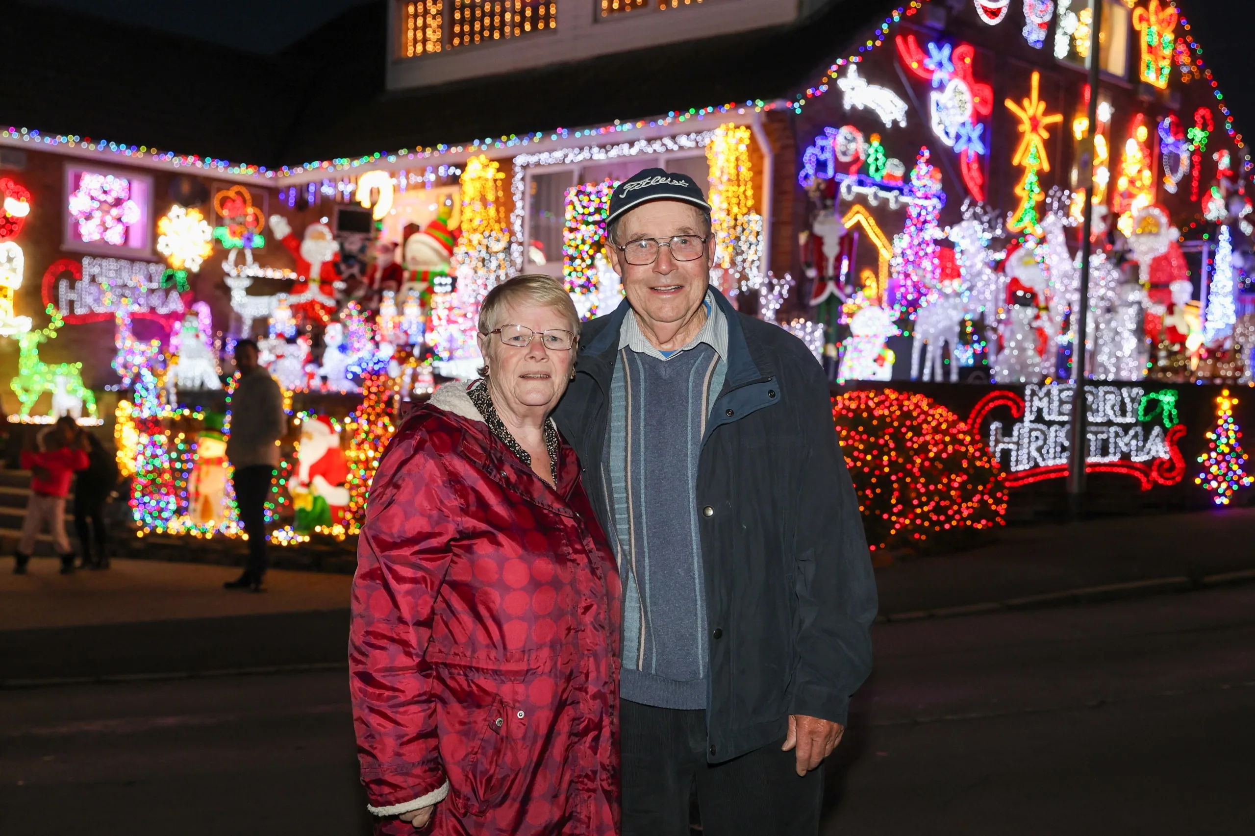 John and Helen Attesley have again turned their Soham home into a Christmas lights eye catcher: not long after the switch on, Soham Town Rangers held a fantastic fireworks display. PHOTO: Terry Harris for CambsNews