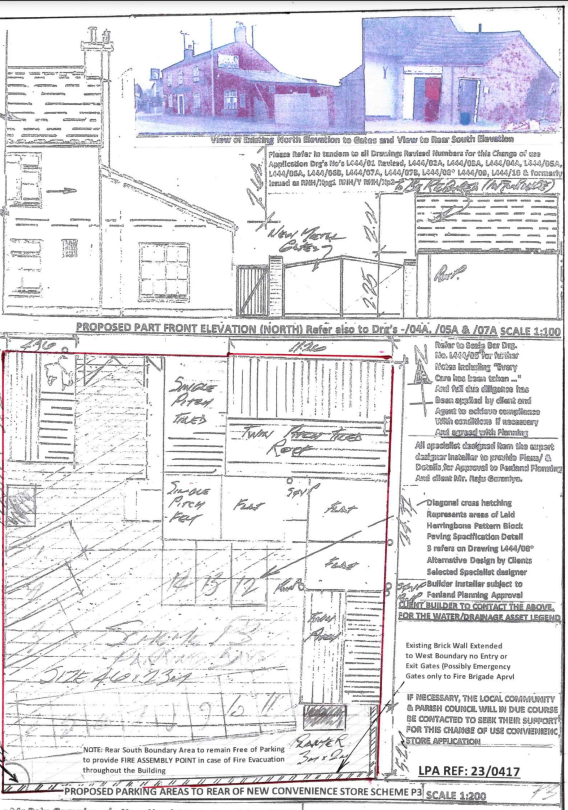 Sample of the plans for conversion of Nags Head, Eastrea, into a village shop. Highways official say they not acceptable 