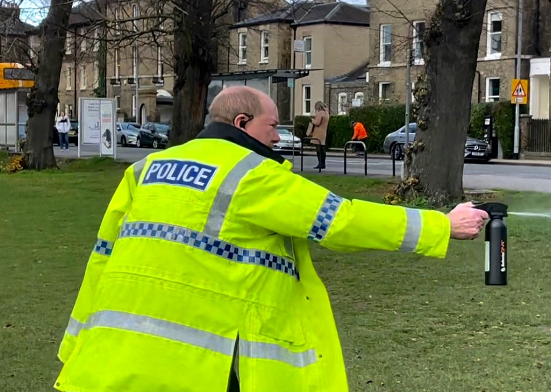 Police demonstrating use of SelectaDNA spray in Cambridge