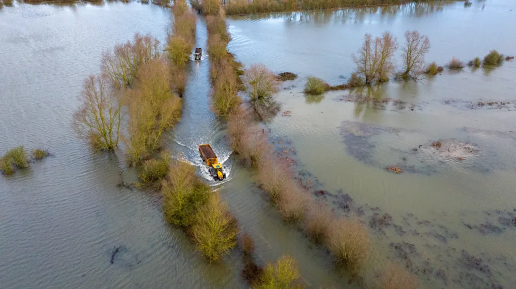 Flooded A1101 at Welney on the Norfolk Cambridgeshire border. PHOTO: Bav Media 