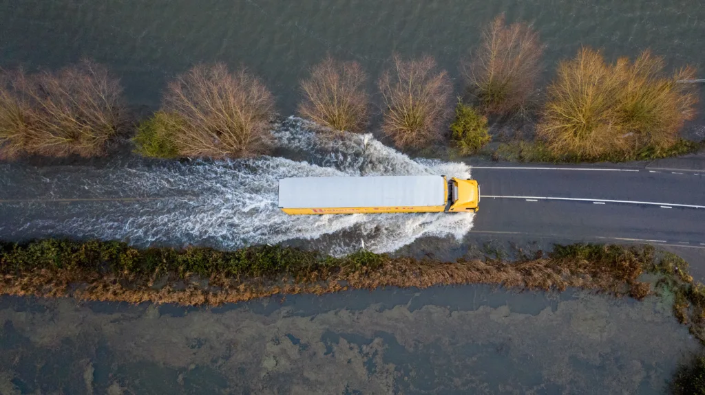 Flooded A1101 at Welney on the Norfolk Cambridgeshire border. PHOTO: Bav Media 