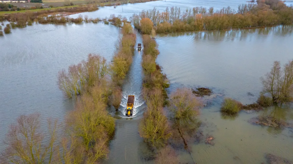 Flooded A1101 at Welney on the Norfolk Cambridgeshire border. PHOTO: Bav Media 