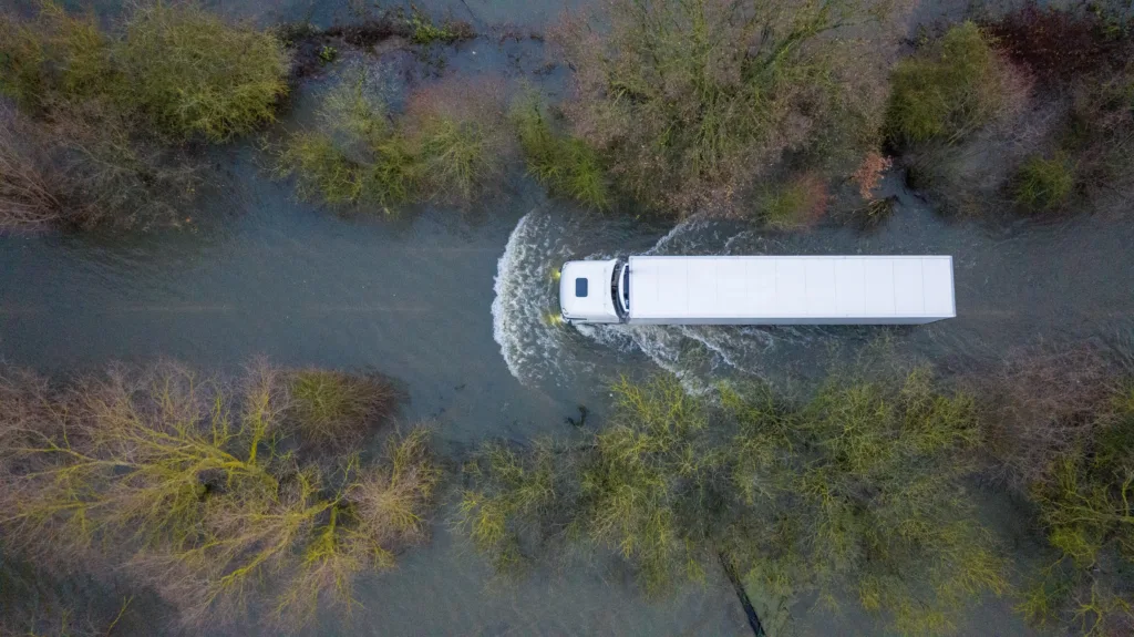 Flooded A1101 at Welney on the Norfolk Cambridgeshire border. PHOTO: Bav Media 