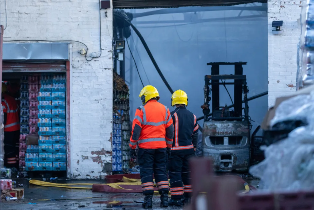 Aftermath of the blaze that destroyed Dungarwalla cash and carry in Padholme Road, Peterborough. Fire crews still in attendance today to dampen down. Friday 29 December 2023. PHOTO: Terry Harris. 