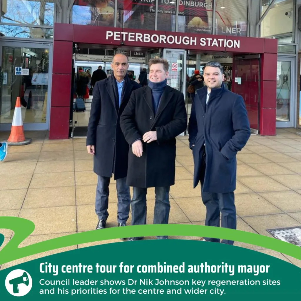 Mayor Dr Nik Johnson in Peterborough for a walking tour of the city with recently elected council leader Mohammed Farooq. Both agreed they are singing from the same hymn sheet to build Peterborough’s prosperity.