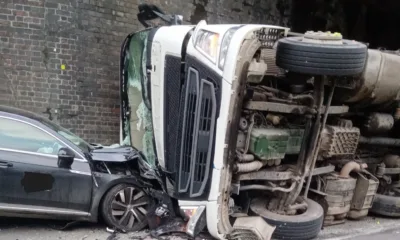 Photos of the damage following a crash in Coldham’s Lane, Cambridge. IMAGE: Policing Cambridge