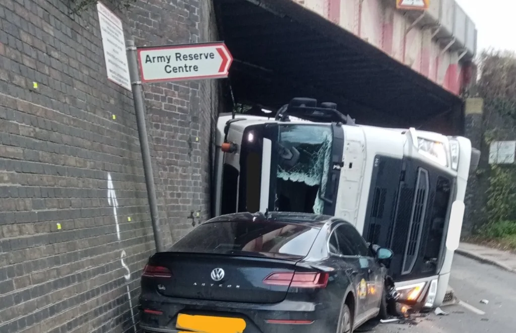 Photos of the damage following a crash in Coldham’s Lane, Cambridge. IMAGE: Policing Cambridge 
