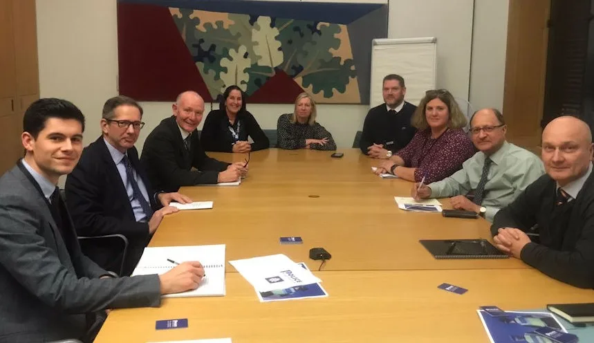 Photo: (from left to right) Joshua Richards (from the office of Lucy Frazer MP), Jonathan Djanogly MP, Darryl Preston, Tiffany Lynch, Belinda Goodwin, Stuart Taylor, Liz Groom, Shailesh Vara MP and Nick Dean.