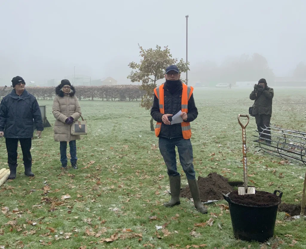 The High Sheriff of Cambridgeshire Dr Bharatkumar N Khetani plants a tree and unveils a plaque in memory of Covid victims was planted in Wisbech. PHOTO: Wisbech Tweet 